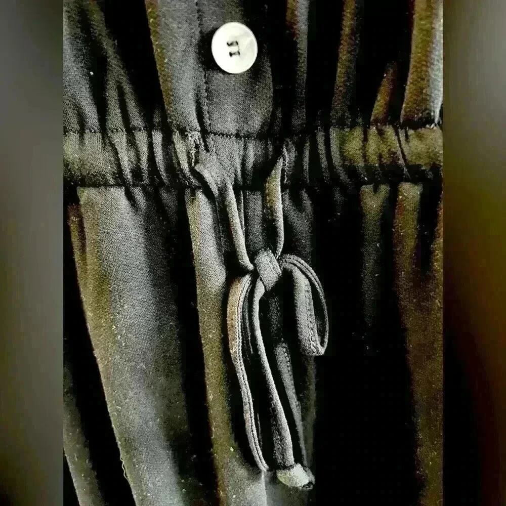 NWT Romper, Black Button-Front, Rayon Viscose Spandex, Drawstring Casual Lounge - Picture 6 of 7